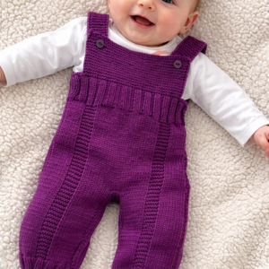 Unisex Baby Romper/Dungarees; Wool/Cotton Blend Yarn; Purple; 0-3 Months