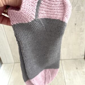 Hand-Knitted Ladies Shorty Socks - Cosy Gift - Pink and Grey