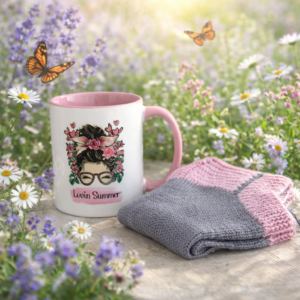Hand-Knitted Socks and Summer Inspired Minimalist Mug; Cosy Summer Gift