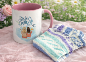 Hand-Knitted Socks & 'Besties Forever' Mug;  Gift Set