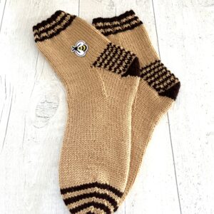 Hand-Knitted 'Bee' Socks - Tan & Brown -  Garden Inspired Gift