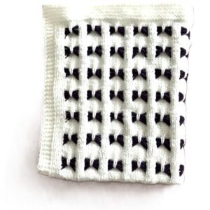 Handknitted 'Butterfly' Baby Blanket: White and Purple Aran, Soft and Warm