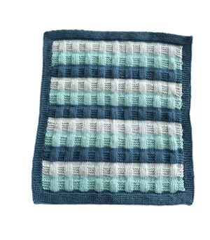 Cashmere Blend Baby Blanket and Matching Hat;  Blue and Grey (46x38cm)