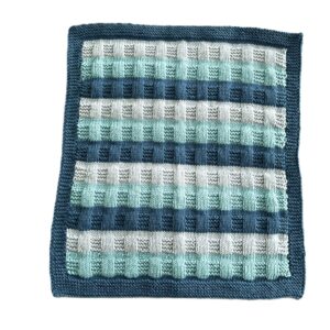 Cashmere Blend Baby Blanket and Matching Hat;  Blue and Grey (46x38cm)