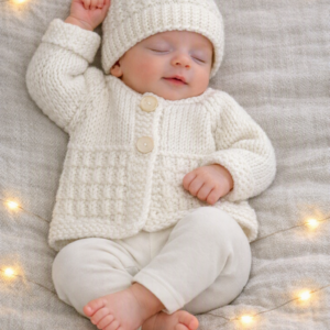 Unisex Preemie/Early Baby Cardigan and Matching Hat; White