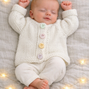 Unisex Preemie/Early Baby Cardigan; White