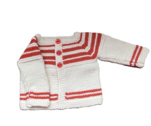 Cashmere Blend Baby Cardigan; Cream & Burnt Orange Stripes; 0-3 Months