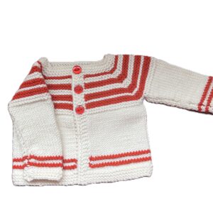 Cashmere Blend Baby Cardigan; Cream & Burnt Orange Stripes; 0-3 Months