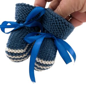 Baby Booties/Crib shoes; 0-3 months; Blue and White Striped; Cashmerino; Keepsake or Baby Shower Gift