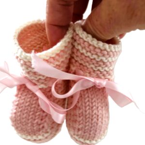 Baby Booties/Crib shoes; 0-3 months; Pink and White Striped; Cashmerino; Keepsake or Baby Shower Gift