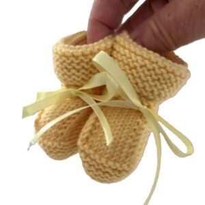 Baby Booties/Crib shoes; 0-3 months; Pale Lemon;  Keepsake or Baby Shower Gift; Hand-knitted