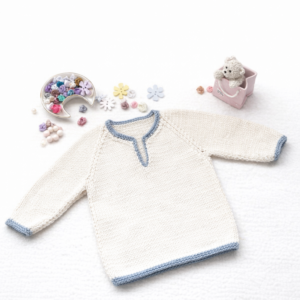 Cashmere Blend Unisex Baby Jumper; Size 6 months; White with Grey Trim
