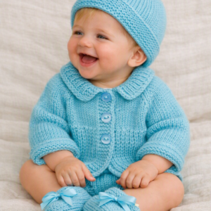 Luxury Hand-Knitted Baby Cardigan Set – 100% Premium Merino Wool