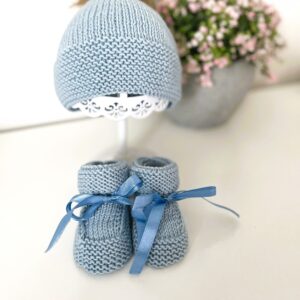 Baby Booties and Hat Set, Baby Blue, 0-3 Months