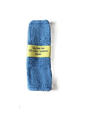 100% Organic Cotton Baby Wash Cloth/Flannel; Hand-Knitted; Blue