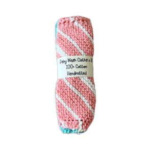 100% Organic Cotton Baby Wash Cloth/Flannel; Hand-Knitted; Striped Cloths x 3