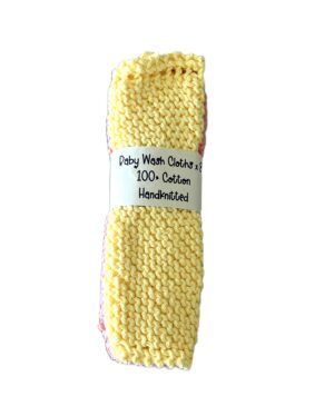 100% Organic Cotton Baby Wash Cloth/Flannel; Hand-Knitted; Plain Coloured Cloths x 3