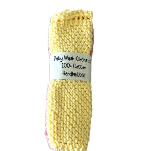 100% Organic Cotton Baby Wash Cloth/Flannel; Hand-Knitted; Plain Coloured Cloths x 3