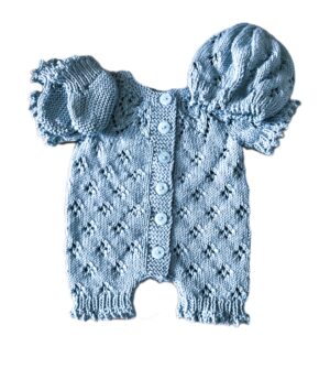 Baby Blue Romper Set; Soft Knit Outfit with Hat & Booties; Newborn; Photo Prop or Baby Shower Gift; 0-3 Months