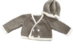 Preemie/Early Baby Cardigan and Matching Hat; Coffee & Cream