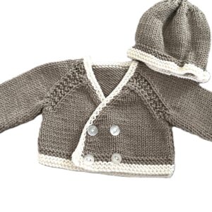 Preemie/Early Baby Cardigan and Matching Hat; Coffee & Cream