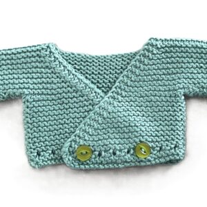 Hand‑Knitted Preemie/Early‑Baby Crossover Cardigan | Soft & Gentle | Easy‑Dress Style | Sea Green
