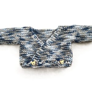 Hand‑Knitted Preemie/Early‑Baby Crossover Cardigan | Soft & Gentle | Easy‑Dress Style | Blue Shades