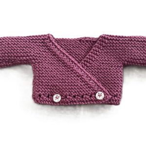 Hand‑Knitted Preemie/Early‑Baby Crossover Cardigan | Soft & Gentle | Easy‑Dress Style | Dark Pink