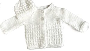 Unisex Preemie/Early Baby Cardigan and Matching Hat; White