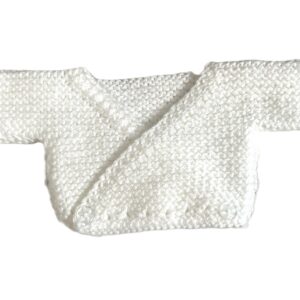 Hand‑Knitted Preemie/Early‑Baby Crossover Cardigan | Soft & Gentle | Easy‑Dress Style | White