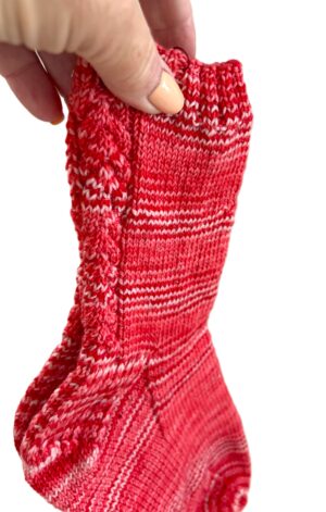 Hand-Knitted, Merino Ladies/Girls Cable Socks;  Red Twinkly; Gift; Present