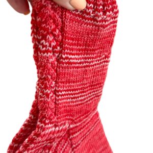 Hand-Knitted, Merino Ladies/Girls Cable Socks;  Red Twinkly; Gift; Present