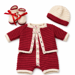 Cashmere Blend Baby Romper/Cardigan/Hat/Booties; Pink & White; 0-3 Mths