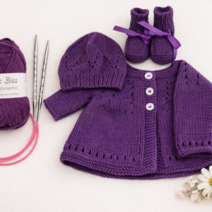 Sumptuous Extrafine Merino/Cashmere Blend Baby Cardigan Set; Soft; Cyclamen; 3–6 Months