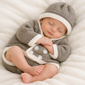 Preemie/Early Baby Cardigan and Matching Hat; Coffee & Cream