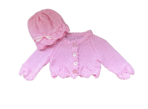 Preemie/Early Baby Cardigan and Matching Hat; Baby Pink