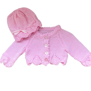 Preemie/Early Baby Cardigan and Matching Hat; Baby Pink