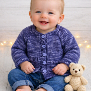 Handknitted Merino & Cashmere Baby Cardigan.  0-3 Mths