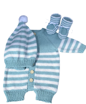 'Sweet Dreams' Romper Set - Blue & White - Size 0-3 months - Wrap your little one in softness!!