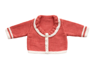 Baby Cardigan; Silk and Cashmere Blend; Orange & White; 0-6 mths