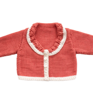 Baby Cardigan; Silk and Cashmere Blend; Orange & White; 0-6 mths