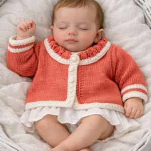 Luxury Merino/Cashmere/Silk Baby Cardigan; Orange & White; 0-6 mths