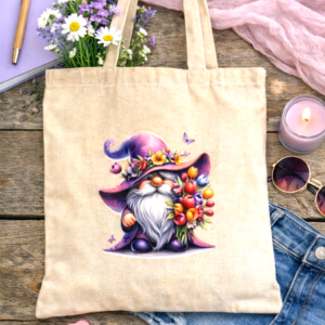 Gnome Print Cotton Tote Bag;  Eco Friendly; Reusable Shopping Bag
