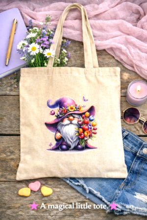 Gnome Print Cotton Tote Bag; Eco Friendly; Reusable Shopping Bag