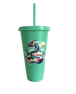 Tumbler; Green Dragon; 24oz Cold Cup with Lid and Straw