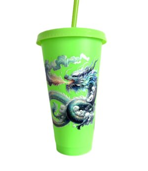 Dragon Tumbler;  24oz Green Cold Cup with Matching Lid & Straw