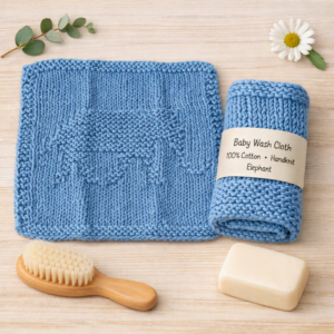 100% Organic Cotton Baby Wash Cloth/Flannel; Hand-Knitted; Blue