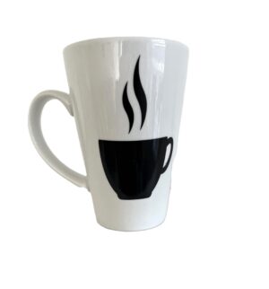 White Ceramic Coffee Cup; 13oz; Customised with 'But First Coffee'