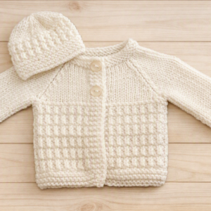 Unisex Preemie/Early Baby Cardigan and Matching Hat; White