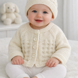 Luxury Merino & Cashmere Handknitted Baby Cardigan & Matching Hat